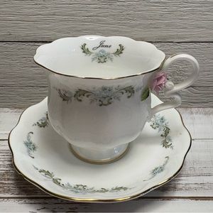 Vintage 1976 Maruri‎ Enesco June Month Teacup Saucer Rose Tea Cup *see descrip
